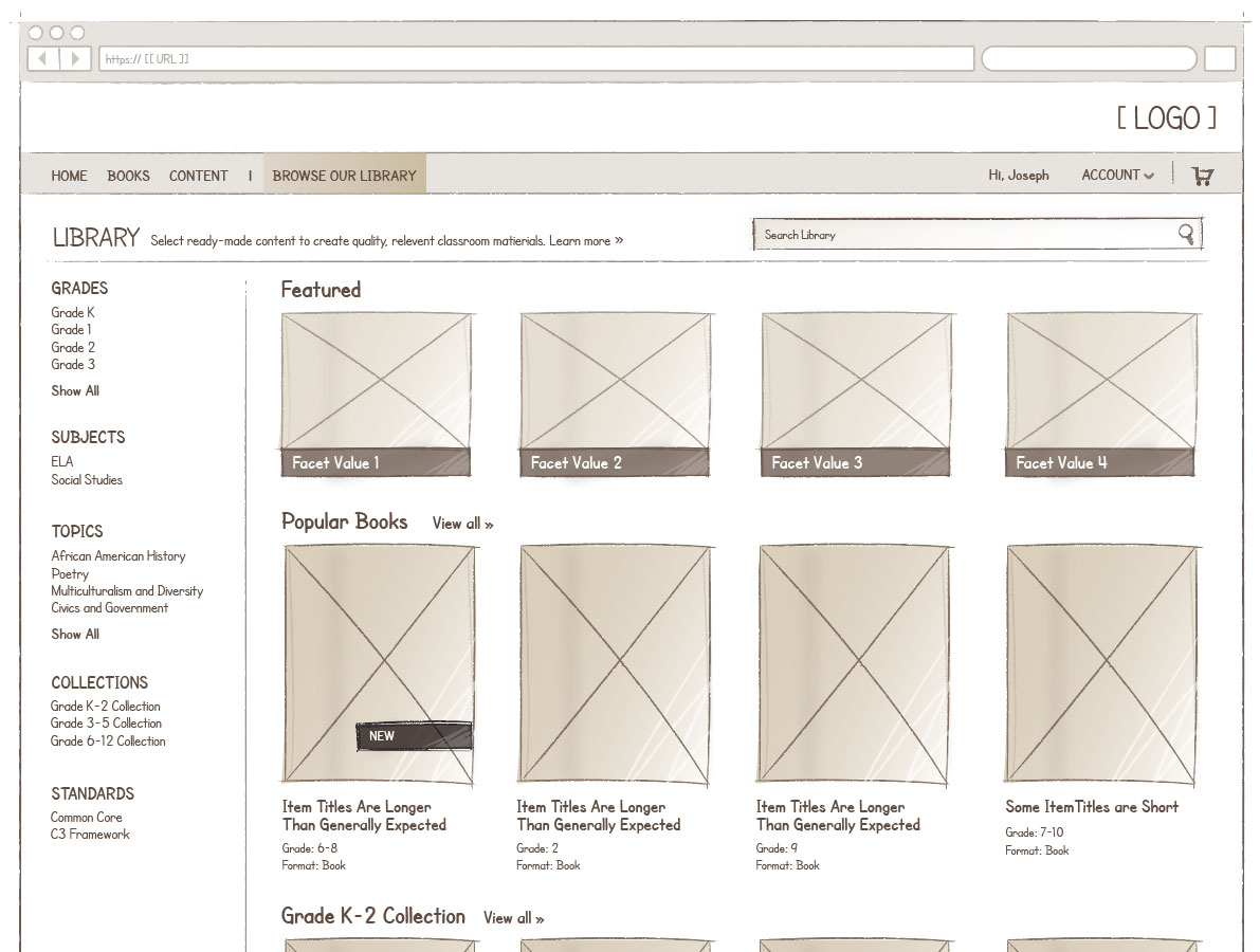 LessonLift Library wireframe
